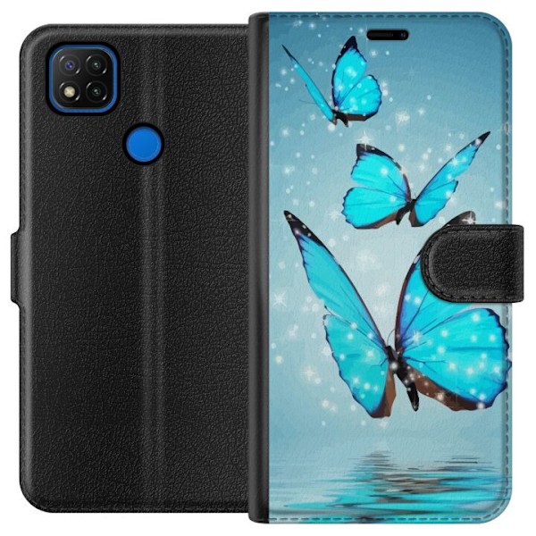 Xiaomi Redmi 9C Tegnebogsetui Glitrende Sommerfugle