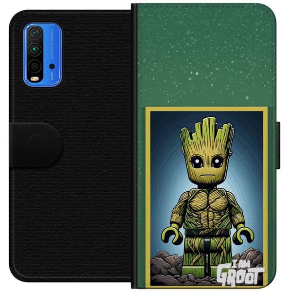 Kompatibel Tegnebogsetui til Xiaomi Redmi Note 9 4G Robot med röda ögon grå