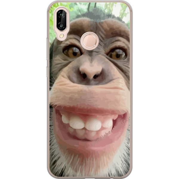 Huawei P20 lite Läpinäkyvä kuori Simpanssi Selfie Rauhallinen Graafinen Suunnittelu Apinan Aihe Suosittu Urban Art Tyyli