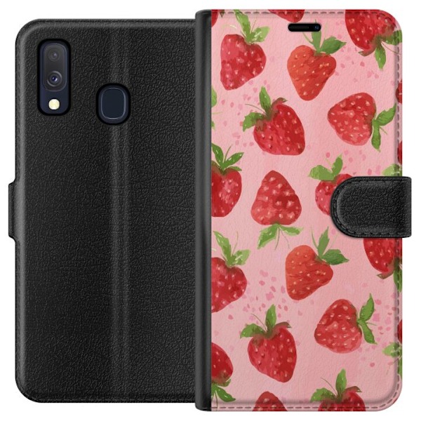 Samsung Galaxy A40 Tegnebogsetui Jordbærdrømme - Retro-stil jordbærmønster