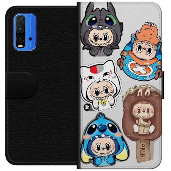 Xiaomi Redmi Note 9 4G Lompakkokotelo Labubu hahmokokoelma - Pop Mart Labubu The Monsters väriluulisessa muotoilussa