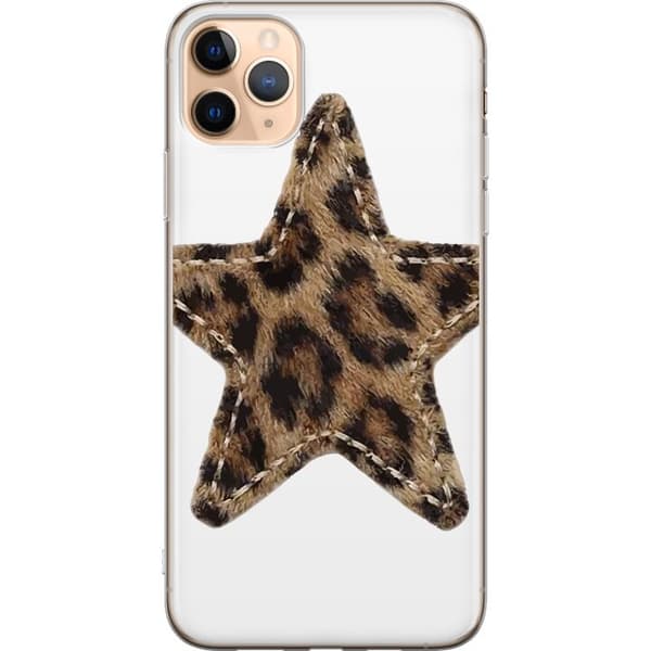 Kompatibelt Mobildeksel til Apple iPhone 11 Pro Max Stjerne med brunt og svart leopardmønster og dekorative sømmer brun