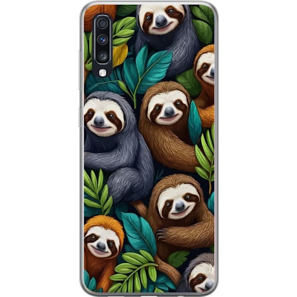 Samsung Galaxy A70 Gennemsigtig cover Sengångarstil - afslappet motiv med sød dovendyr