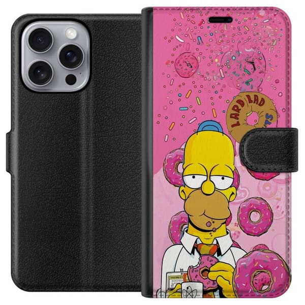 Kompatibel Tegnebogsetui til Apple iPhone 16 Pro Max Homer Simpson spiser lyserøde donuts mod en farverig baggrund pink