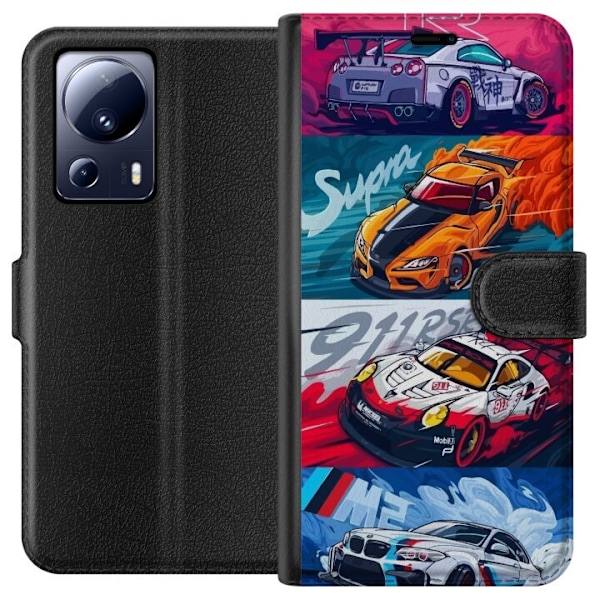 Xiaomi 13 Lite Lompakkokotelo Nopeat Autot - Piirretty Kuvio T