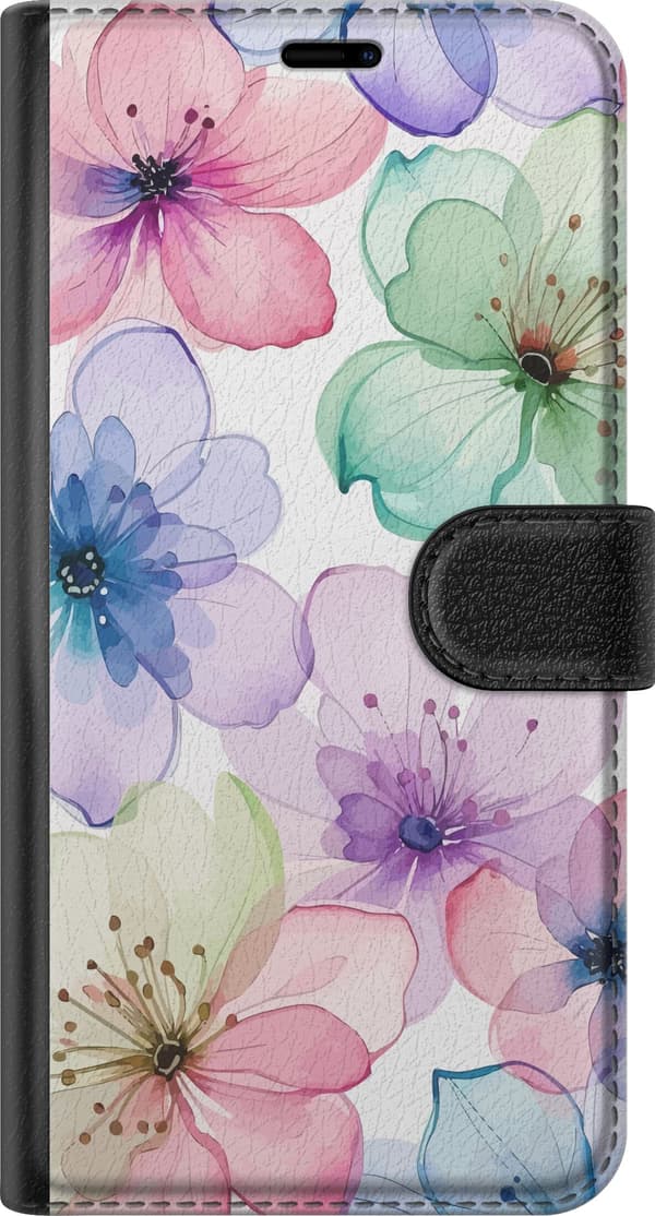 Kompatibel Tegnebogsetui til Samsung Galaxy S24 Akvarelblomster i bløde pastelfarver
