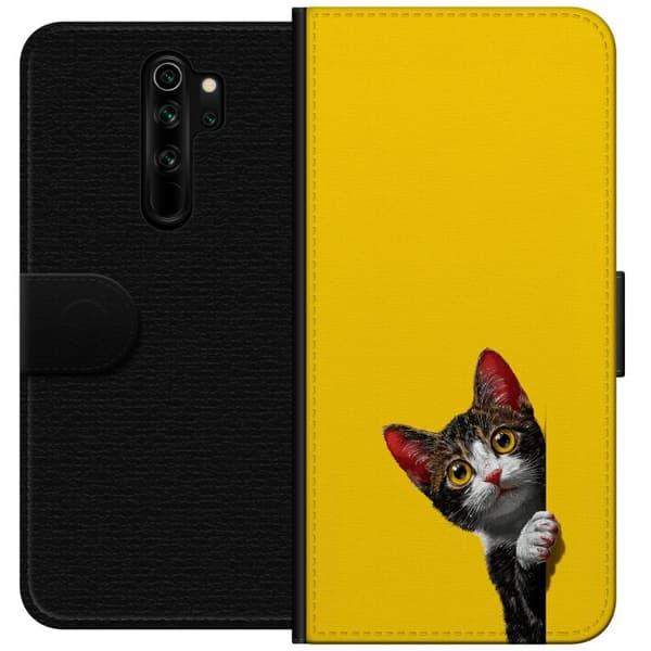 Kompatibel Tegnebogsetui til Xiaomi Redmi Note 8 Pro  Sød kat, der kigger ud mod gul minimalistisk baggrund gul