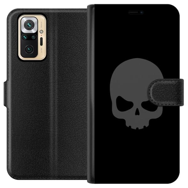 Kompatibel Tegnebogsetui til Xiaomi Redmi Note 10 Pro Enkel dødningehoved i grå tone mod sort baggrund, elegant og moderne design