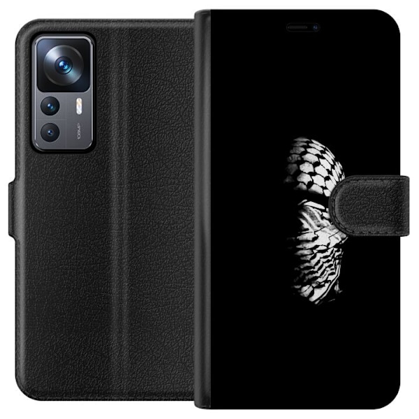 Xiaomi 12T Pro Tegnebogsetui Keffiyeh-mønster - klassisk sort-hvid palæstinensisk tørklæde med kulturel betydning