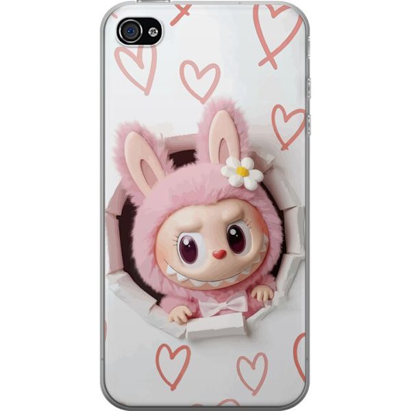 Apple iPhone 4 Genomskinligt Skal Labubu Hjärtbakgrund Pop Mart Kärlek Tema Figur Design Populärt Motiv Samlarfigur Art Toy Serie
