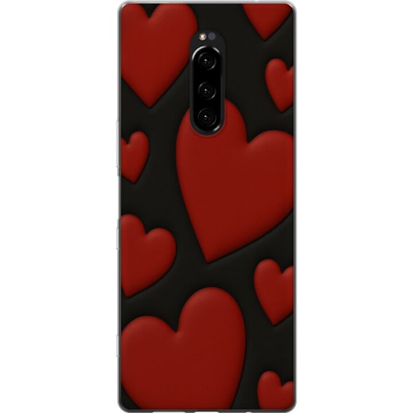 Sony Xperia 1 Läpinäkyvä kuori Punaiset Samettisydämet