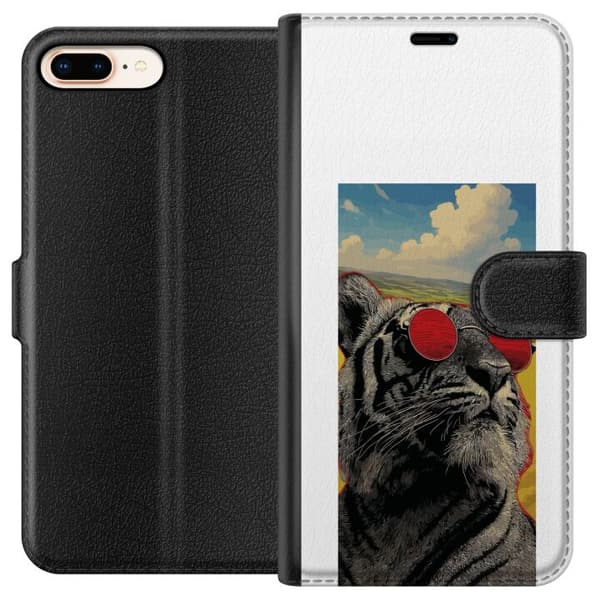 Kompatibelt Plånboksfodral till Apple iPhone 7 Plus Cool tiger med röda solglasögon i popkonststil grå