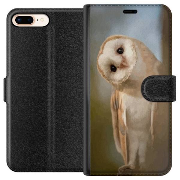 Apple iPhone 7 Plus Lompakkokotelo Uggla Utelias Katse Lintumotiivi Metsä Luonto Grafinen Suunnittelu Suosittu Motiivi Eläin Teema Koriste