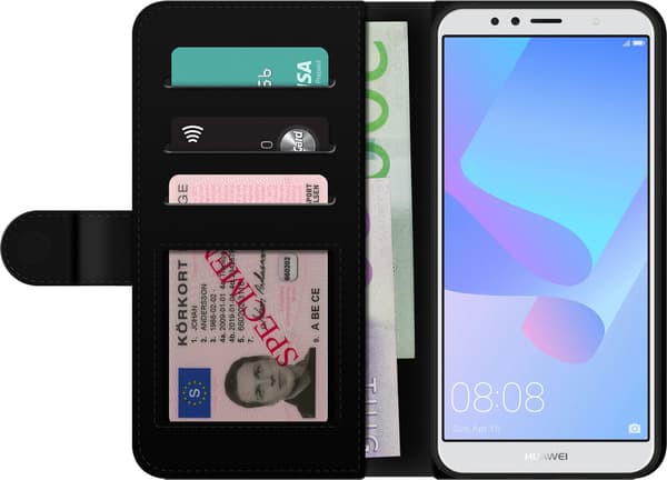 Kompatibelt Lommeboketui til Huawei Y6 (2018) Sølvskip - Grått motiv med alien i sølvfarget romskip. grå