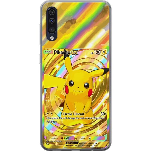 Kompatibelt Mobildeksel til Samsung Galaxy A50 Gullig Pikachu EX samlebilde med regnbueeffekter gull