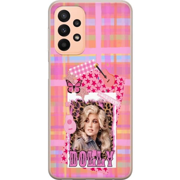 Kompatibelt Mobilskal till Samsung Galaxy A23 5G Dolly Parton rosa countrycollage med gitarr rosa