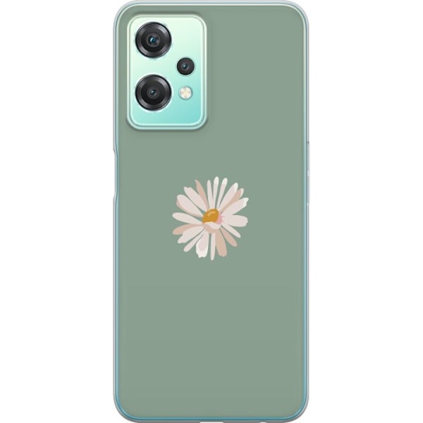 OnePlus Nord CE 2 Lite 5G Genomskinligt Skal Grön Minimalblomma – stilren blomma på grön bakgrund