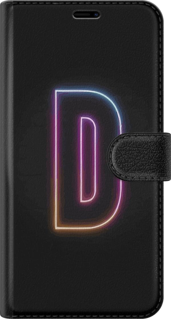 Kompatibel Tegnebogsetui til Apple iPhone 11 Minimalistisk neonbogstav D i farveskiftende lys mod sort baggrund i moderne digitalt design