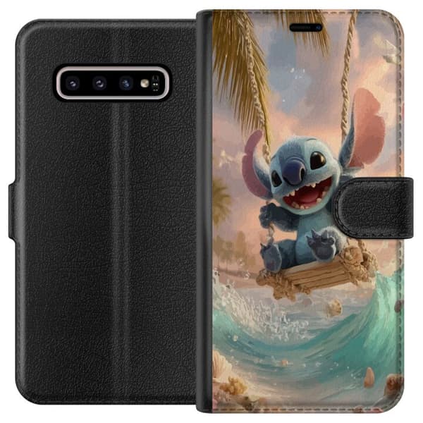 Kompatibelt Lommeboketui til Samsung Galaxy S10+ Disney Stitch blå alien søt figur samleobjekt