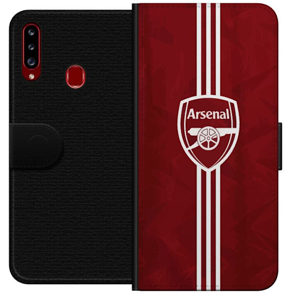 Samsung Galaxy A20s Lompakkokotelo Arsenal Emblem Jalkapallo Premier League Seuravaakuna Punainen Valkoinen Ikoninen Fanit Lontoo Urheilu Motiivi