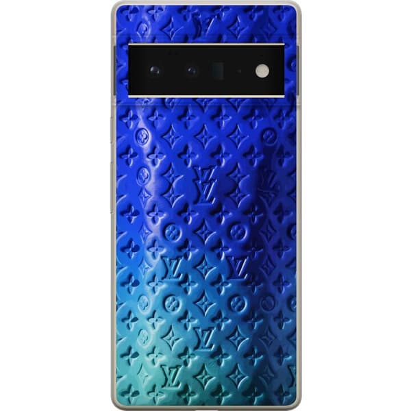 Kompatibelt Mobildeksel til Google Pixel 6 Pro Blått luksuriøst monogrammønster med elegant preget tekstur blå