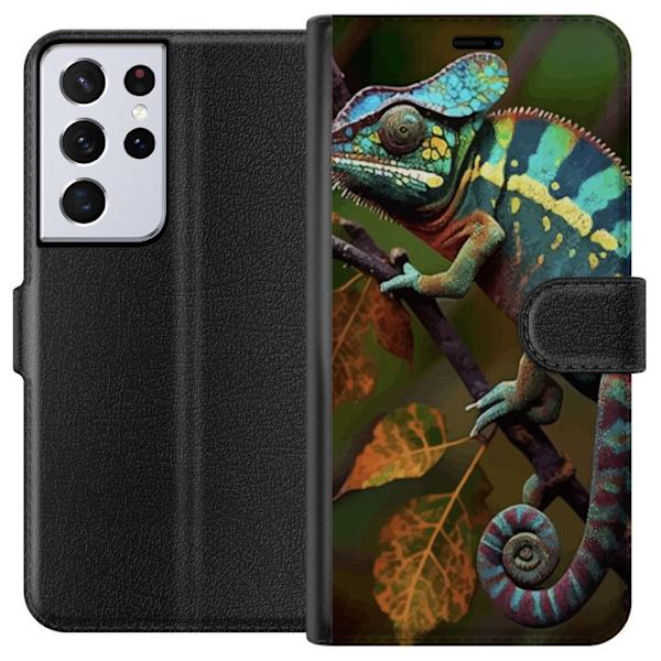Samsung Galaxy S21 Ultra 5G Plånboksfodral Ödla Grafisk Streetwear Design Djurmönster Modern Urban Stil Populärt Motiv Kreativ Art Trend