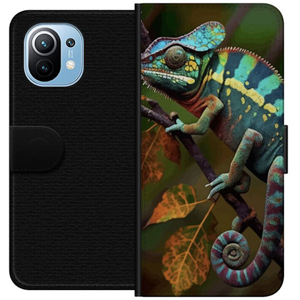 Xiaomi Mi 11 Lompakkokotelo Lisko Graafinen Streetwear Suunnittelu Eläinmalli Moderni Kaupunkityyli Suosittu Motiivi Luova Taide Trendi