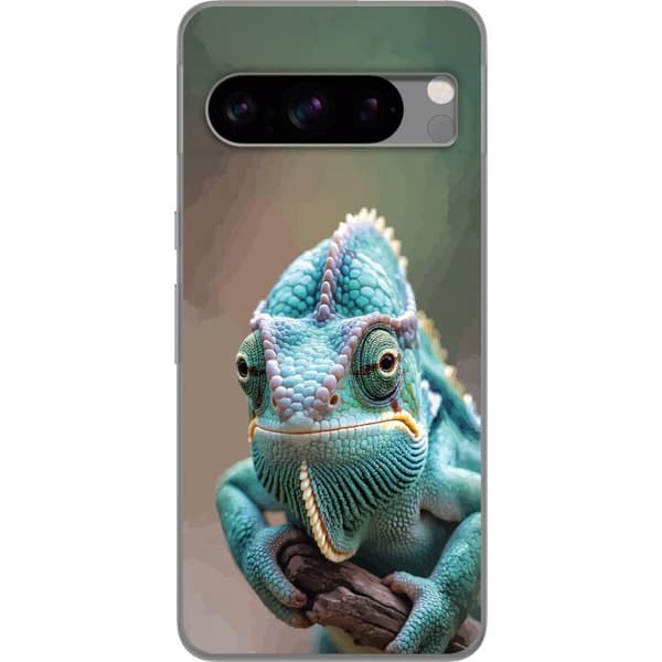 Kompatibelt Mobildeksel til Google Pixel 8 Pro Nærbilde av blågrønn kameleon med detaljerte skjell turkis