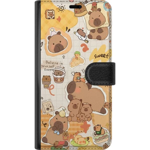 Kompatibel Tegnebogsetui til OnePlus 8 Pro Kawaii capybara mobilskal med gulliga djurmotiv