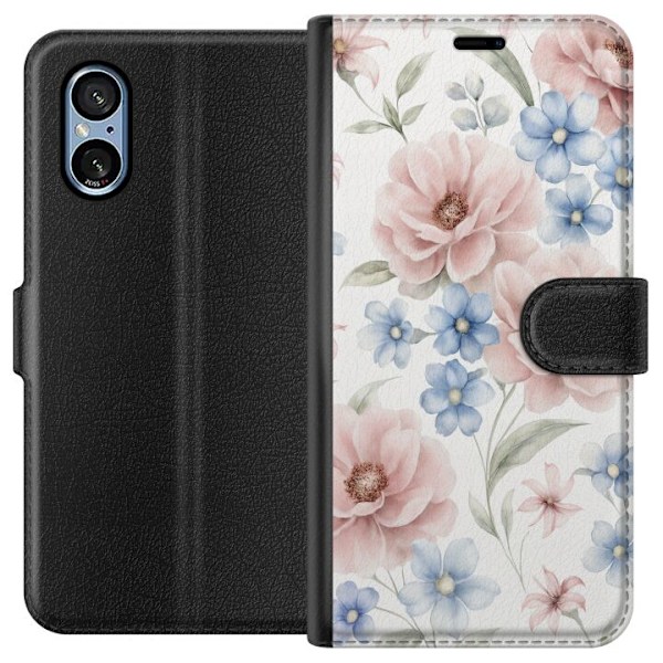 Sony Xperia 5 V Tegnebogsetui Romantiske blomster