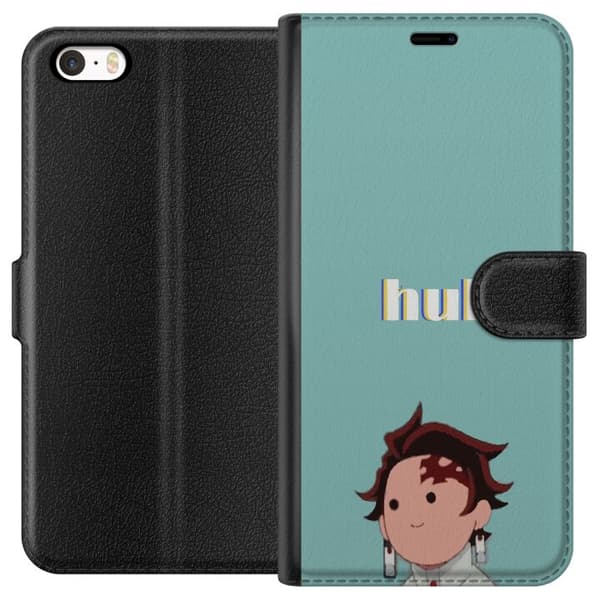 Kompatibel Tegnebogsetui til Apple iPhone 5s Minimalistisk tegnet dreng med teksten "huh" mod en turkis baggrund blå