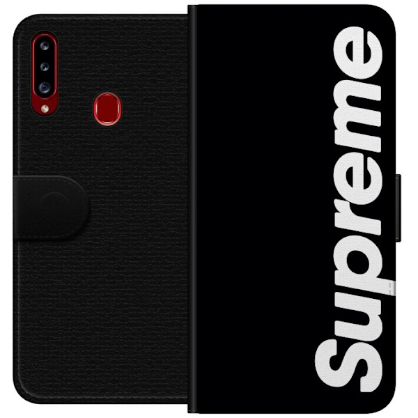 Samsung Galaxy A20s Tegnebogsetui Supreme Sort Hvid Streetwear Design Klassisk Modeikon Trend Urban Stil Grafiskt Motiv Populær