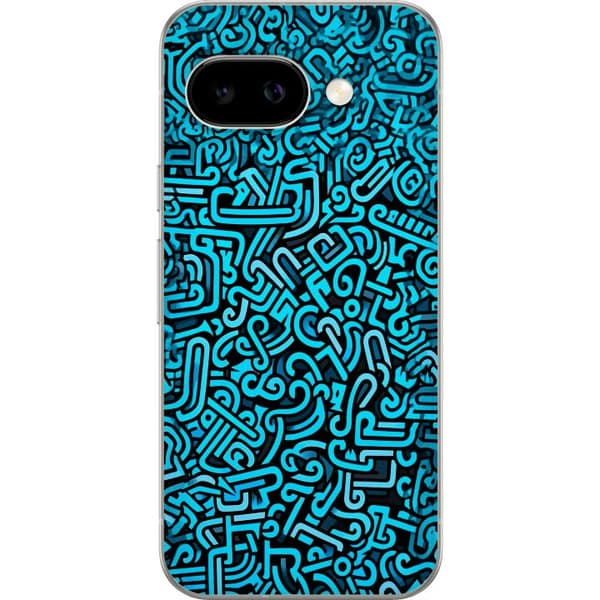 Kompatibelt Mobildeksel til Google Pixel 9a Abstrakt blått graffiti mønster med moderne grafiske former blå