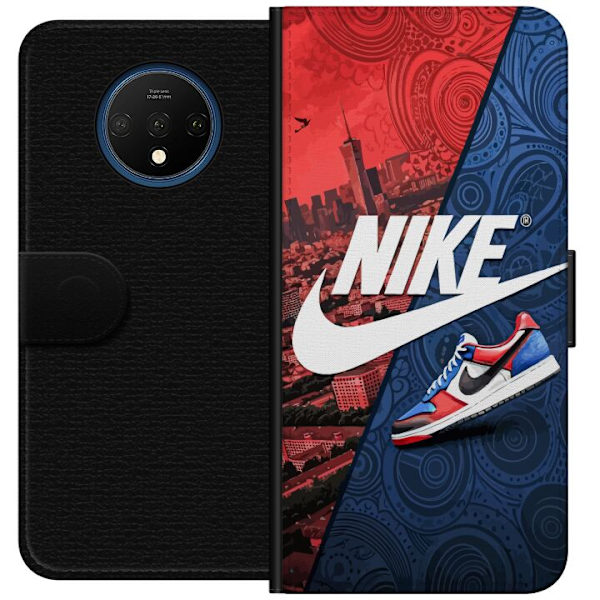 OnePlus 7T Plånboksfodral Nike Logotyp Röd Blå Sneaker Stil Sport Fashion Populärt Swoosh Motiv Träningskläder Grafisk Ikon