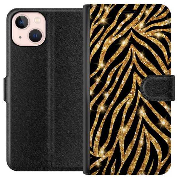 Apple iPhone 13 Tegnebogsetui Guld & Glitter