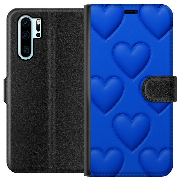 Huawei P30 Pro Tegnebogsetui Blå Hjerter