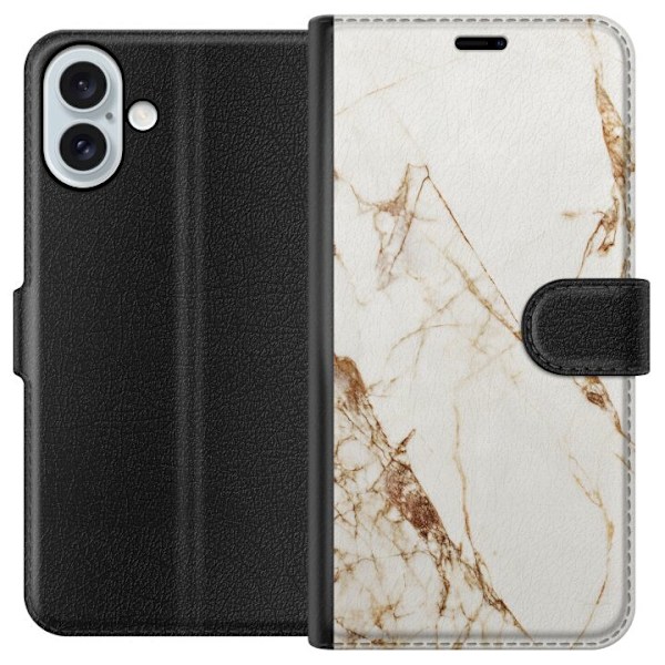 Apple iPhone 16 Plus Plånboksfodral Vit marmor