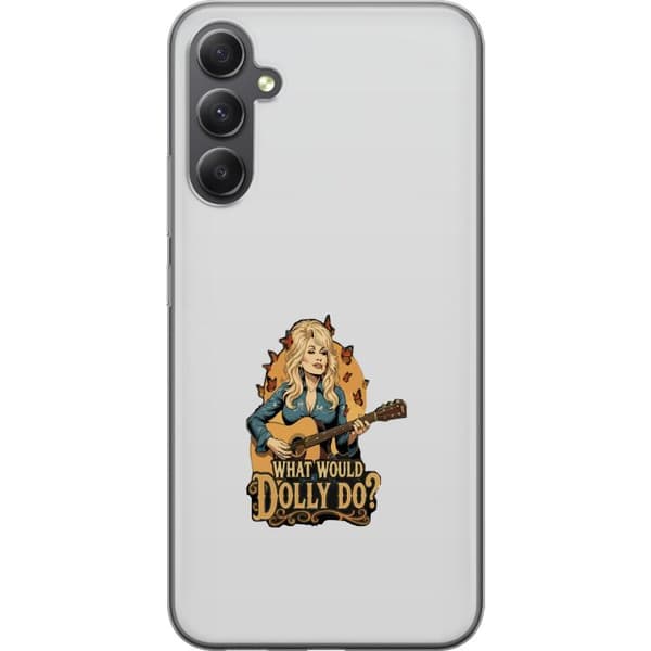 Kompatibelt Mobildeksel til Samsung Galaxy A25 Dolly Parton med gitarr och fjärilar grå