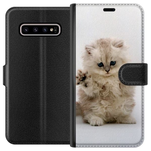 Kompatibelt Plånboksfodral till Samsung Galaxy S10+ Katt