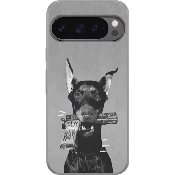 Google Pixel 9 Pro XL Genomskinligt Skal Grå Hund Grafisk Design Tuff Djurmotiv Street Art Urban Trend Hundälskare Stil Populärt Motiv