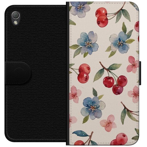 Sony Xperia Z3 Tegnebogsetui Bær & Blomster - mønster med blå blomster og skovbær
