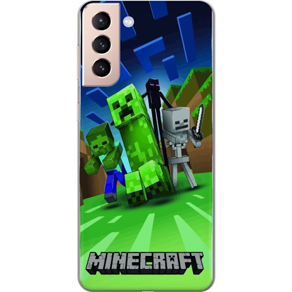 Samsung Galaxy S21 Läpinäkyvä kuori Minecraft Creeper mobilskal i klassisk grön pixelstil