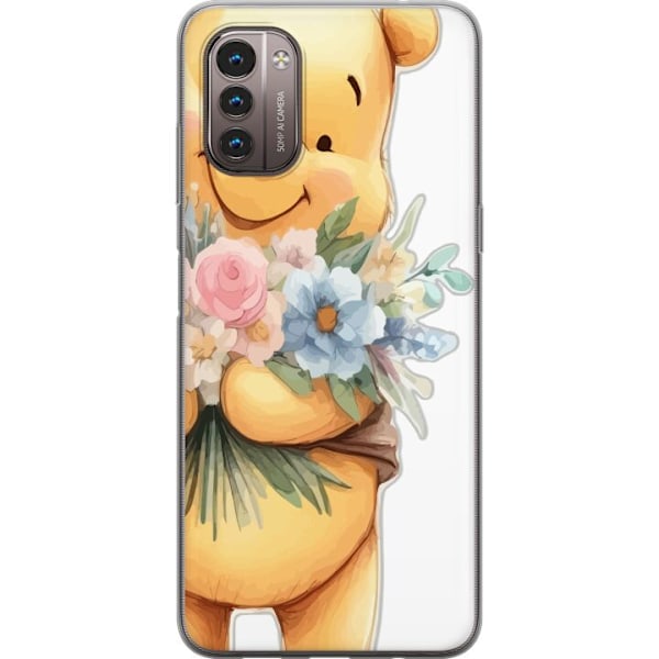 Nokia G21 Genomskinligt Skal Nalle Puh med blommor – klassisk barnfavorit i blommande vårmiljö