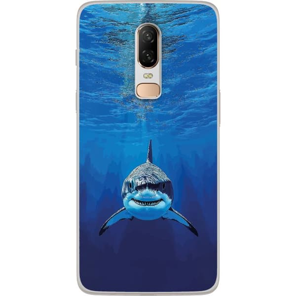 Kompatibelt Mobilskal till OnePlus 6 Närbild av en vithaj under vattnet blå