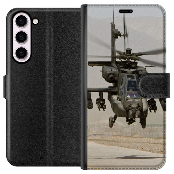 Kompatibelt Plånboksfodral till Samsung Galaxy S23+ AH-64 Apache Attack Helicopter