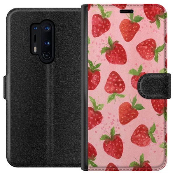 OnePlus 8 Pro Tegnebogsetui Jordbærdrømme - Retro-stil jordb