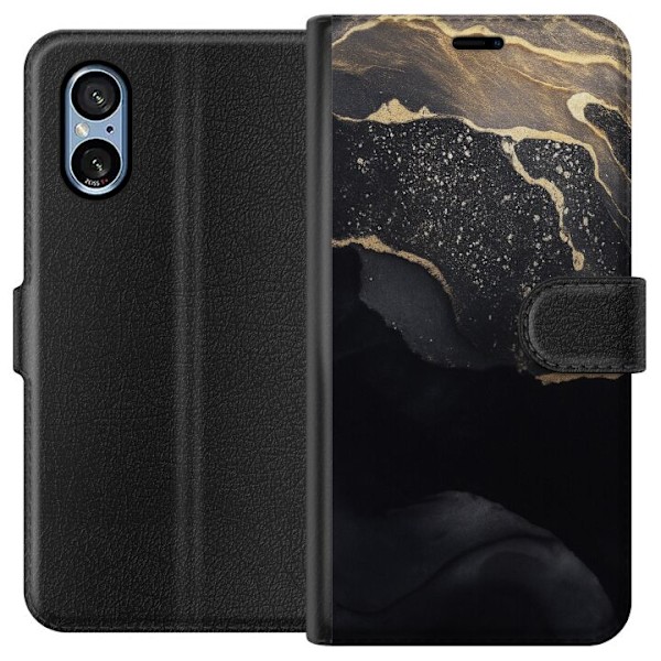 Sony Xperia 10 VI Tegnebogsetui Sort guld abstrakt