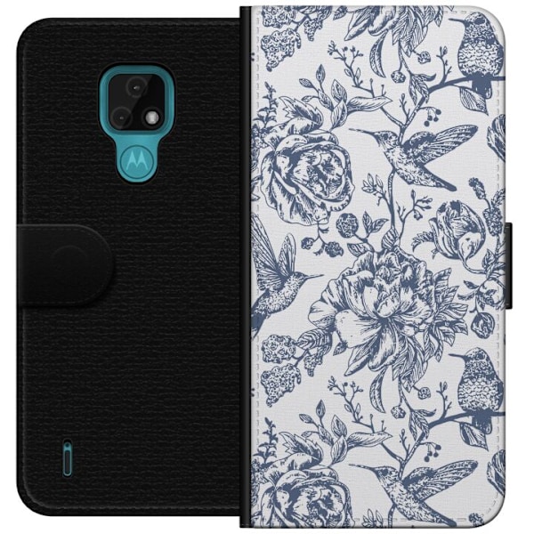 Motorola Moto E7 Lompakkokotelo Kukat & Linnut - Romanttinen V