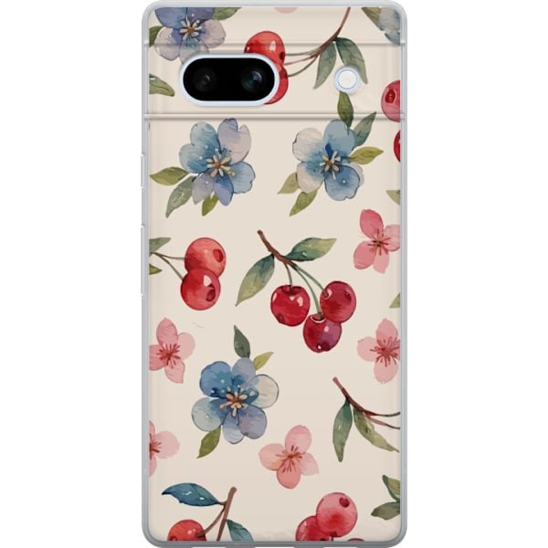 Google Pixel 7a Genomskinligt Skal Bär & Blommor – mönster med blå blommor och skogsbär
