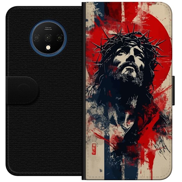 OnePlus 7T Lompakkokotelo Jeesus ristillä - kristillinen aihe vahvalla symboliikalla uskosta ja toivosta